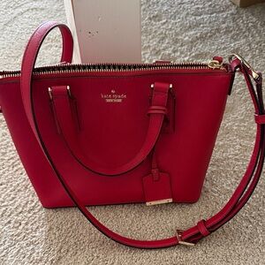 Kate Spade Red Saffiano Leather Satchel with Crossbody Strap